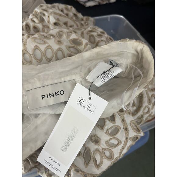 PINKO Size 6 White Tan Eyelet Embroidered Long Maxi Skirt Scalloped Hem - Picture 15 of 15